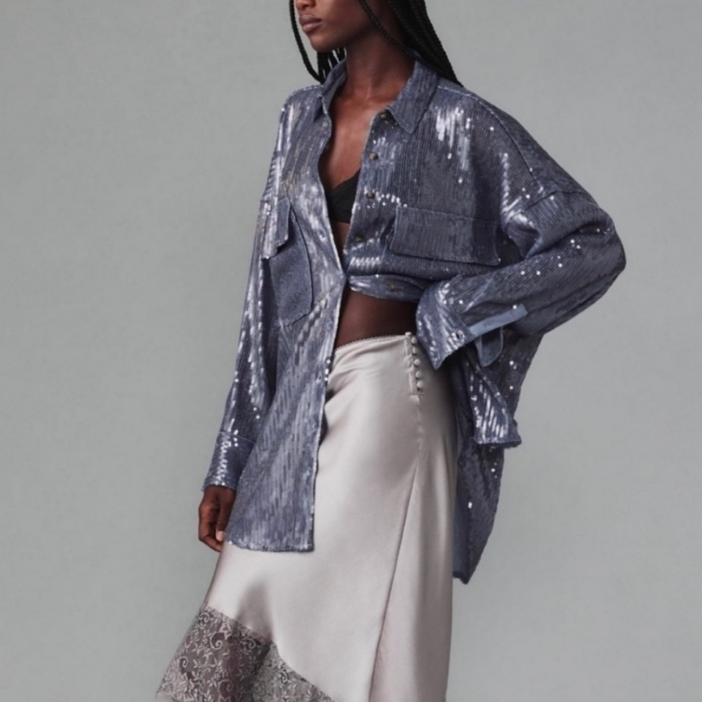 ▪️Anthropologie PILCRO SEQUIN BUTTONDOWN SHIRT